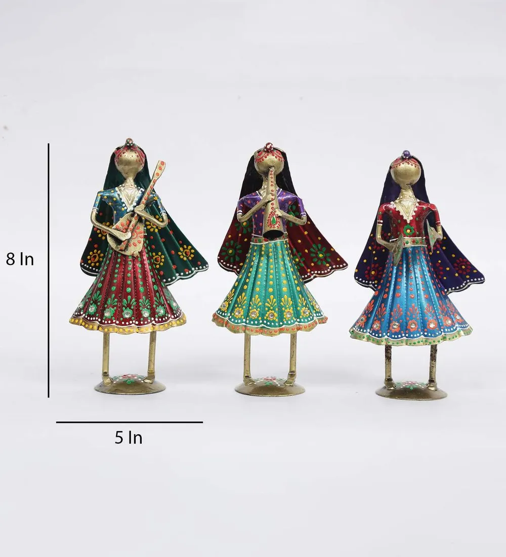 Set of 3 Tribal Lady Musicians Mini Human Figurines / Showpiece