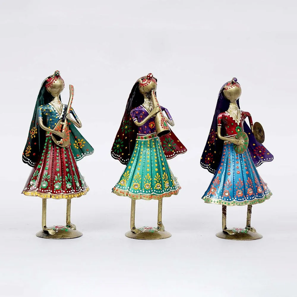 Set of 3 Tribal Lady Musicians Mini Human Figurines / Showpiece