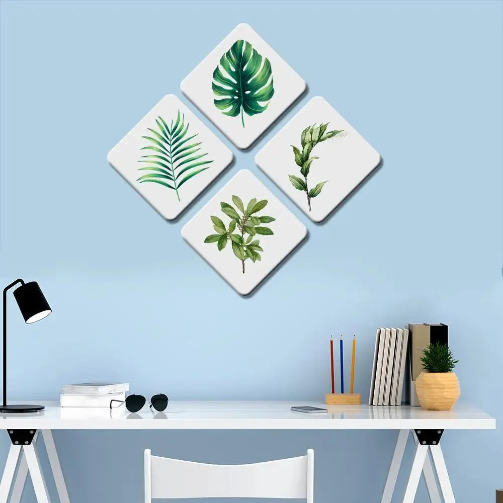 Set of 4 Beautiful Plant Leafs Squire Shape Canvas Wall Painting