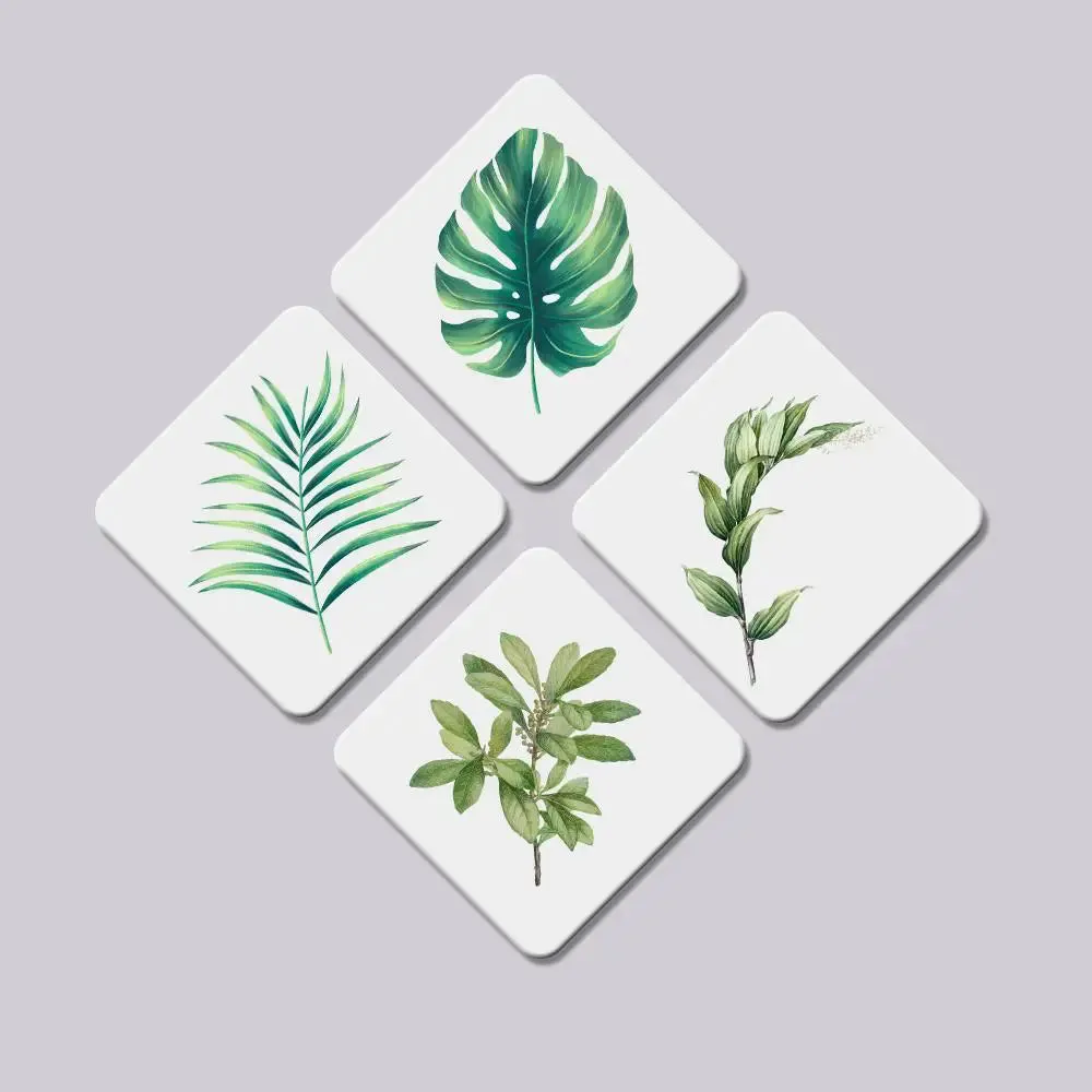 Set of 4 Beautiful Plant Leafs Squire Shape Canvas Wall Painting