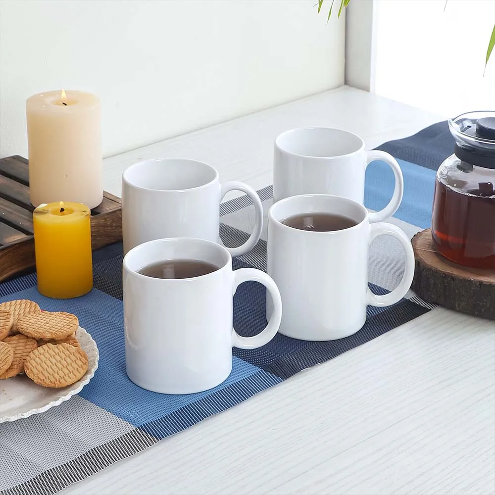 Set of 4 Classic Solid White Colored High-quality Ceramic Cup Set Without Tray