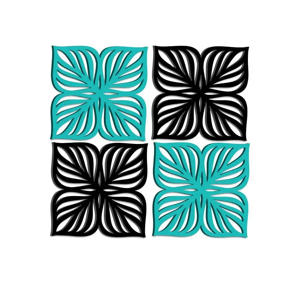 Set of 4 Flower Design Wooden Wall Hanging, Living Room Wooden Wall Decoration Medium(16 inch X 16 inch)