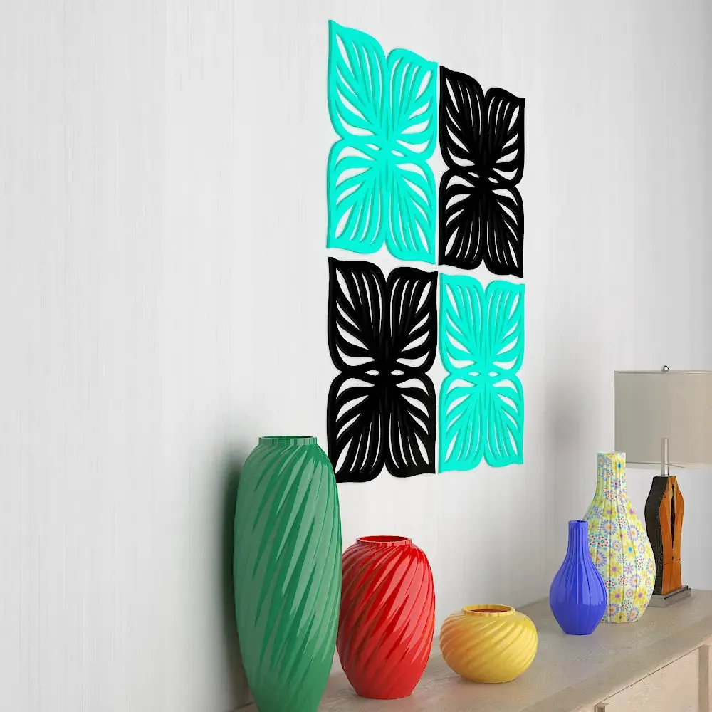 Set of 4 Flower Design Wooden Wall Hanging, Living Room Wooden Wall Decoration Medium(16 inch X 16 inch)