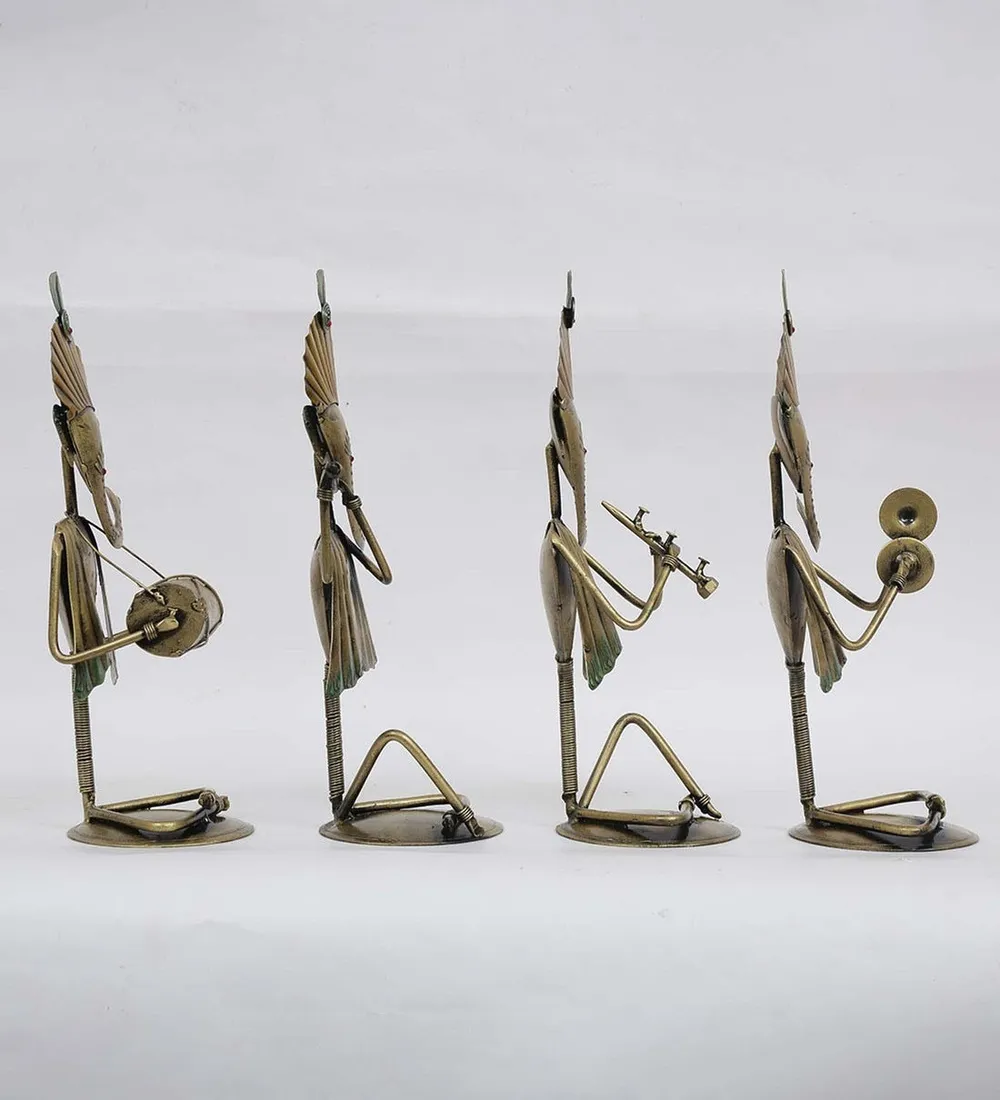 Set of 4 Ganesha Musicians Metal Table Accent Set / Showpiece