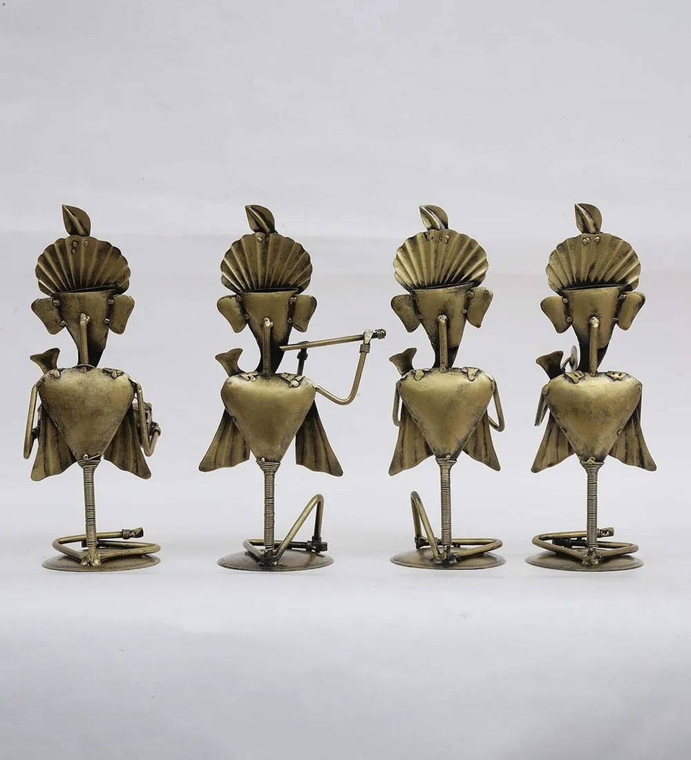 Set of 4 Ganesha Musicians Metal Table Accent Set / Showpiece