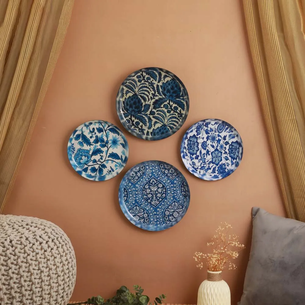 Set of 4 Handcrafted Rajasthani Blue Pottery Wall Decorative Plate Set