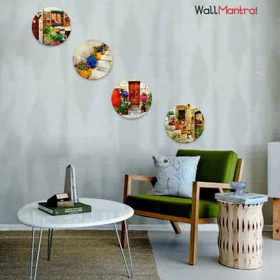 set of 4 Italian Village Round Shape Canvas wall Painting