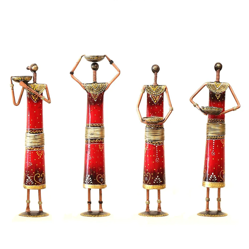 Set of 4 Tribal Women Metal Table Accents