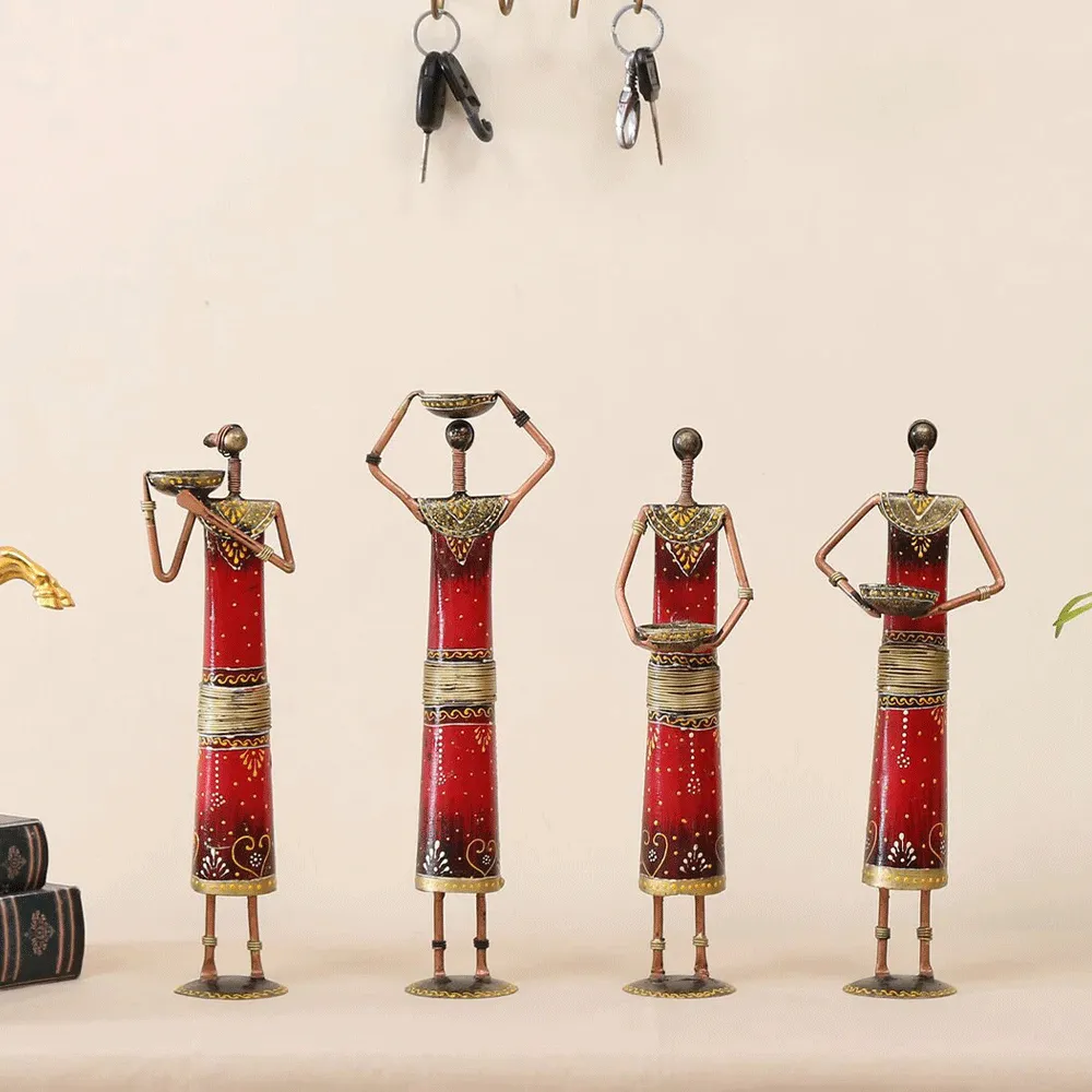 Set of 4 Tribal Women Metal Table Accents