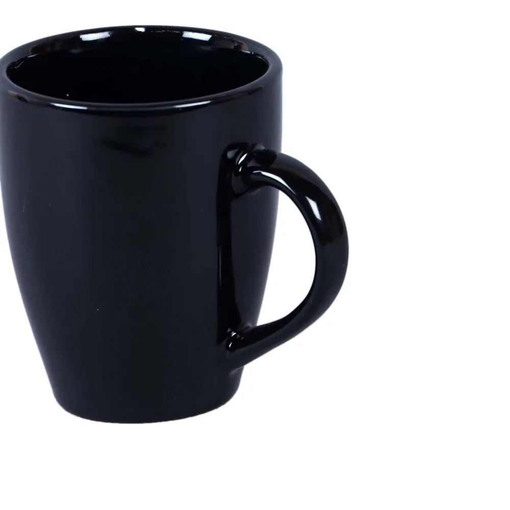 Set of 6 Classic Black Solid Colored Tapered Premium Ceramic Coffee Mug Set Without Tray