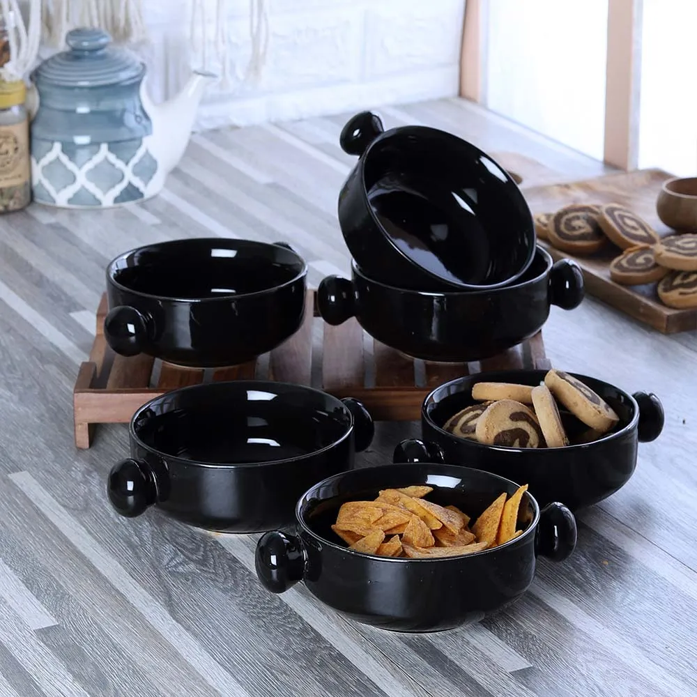 Set of 6 Classy Black High-quality Ceramic Glossy Serving Bowls
