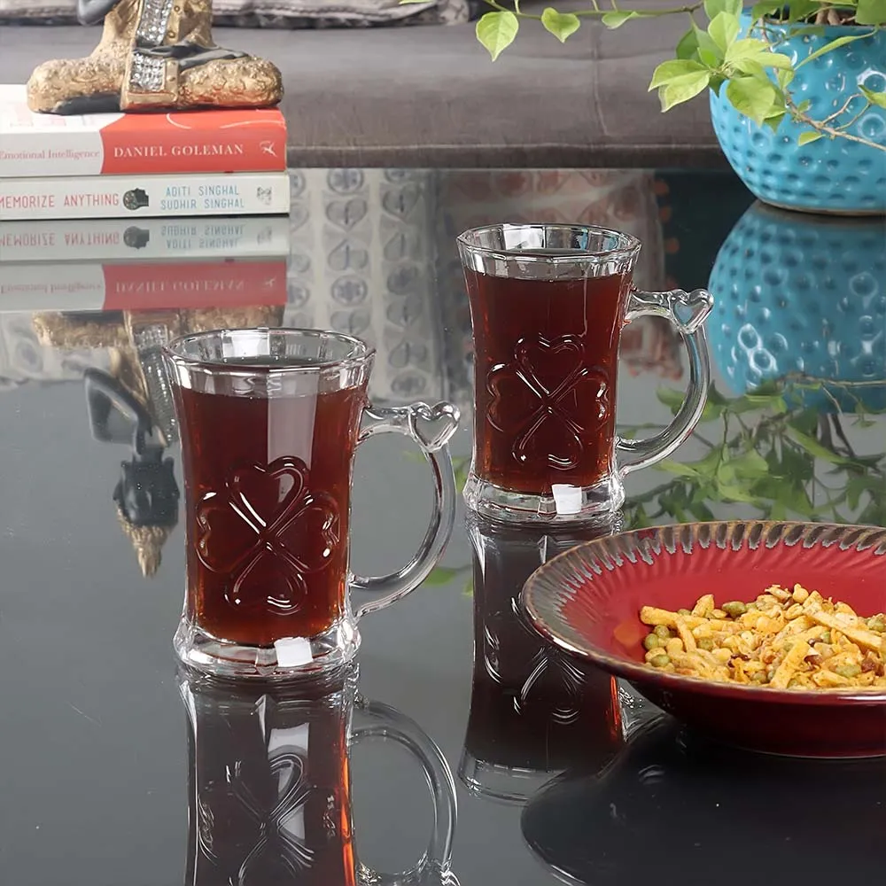 Set of 6 Floral Motif Designer Solid Glass Transparent Beer Mug Set