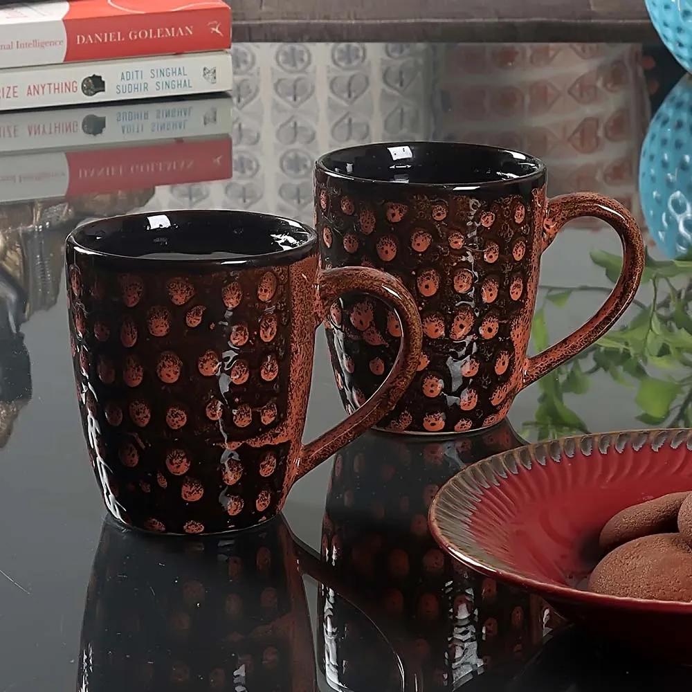 Set of 6 Premium Textured Ceramic Glossy Mug Set Blue