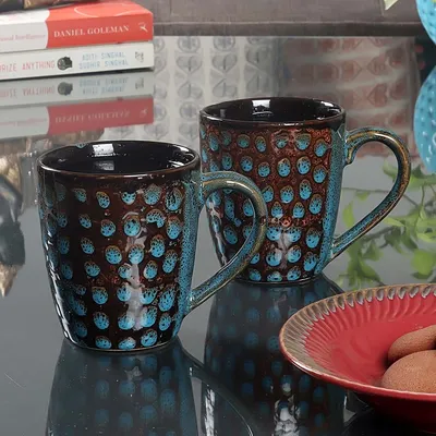 Set of 6 Premium Textured Ceramic Glossy Mug Set