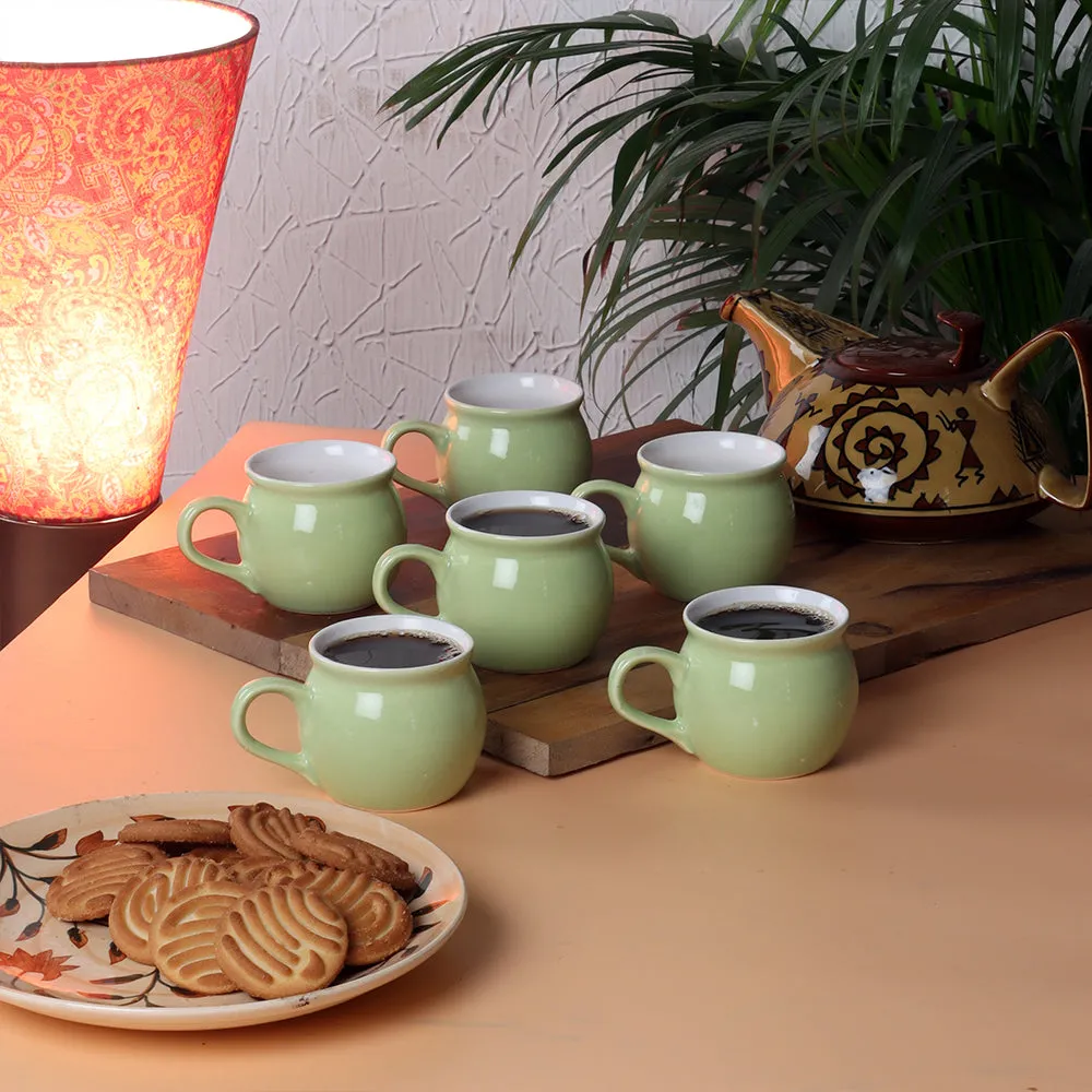 Set of 6 Quirky Dholak Shaped Premium Ceramic Tea/Coffee Cup Set Yellow