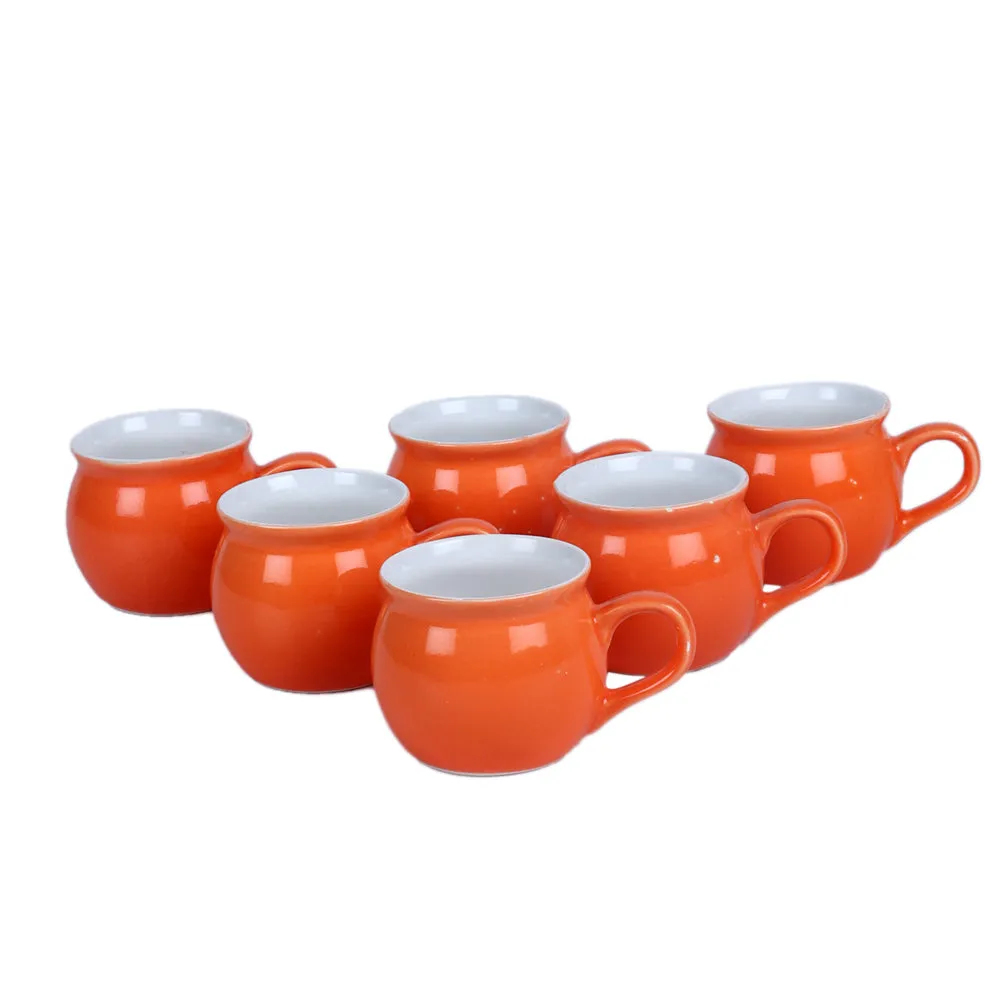 Set of 6 Quirky Dholak Shaped Premium Ceramic Tea/Coffee Cup Set Yellow