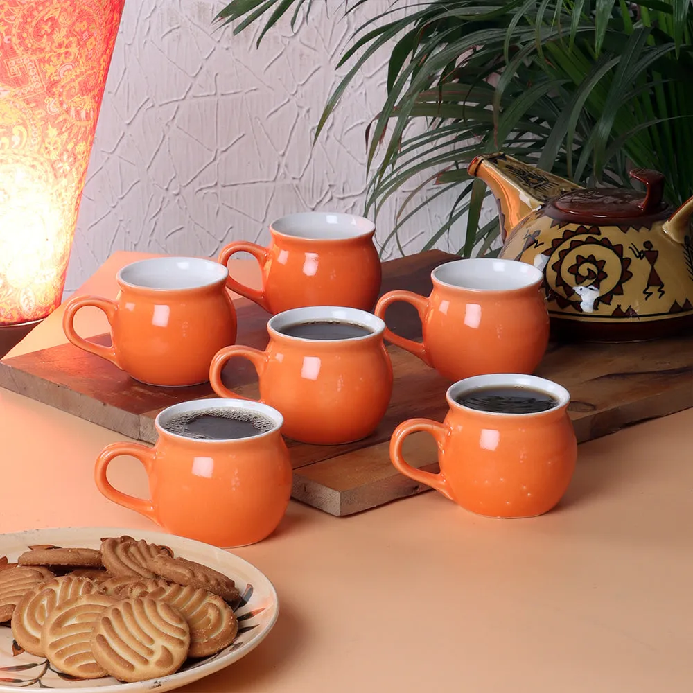 Set of 6 Quirky Dholak Shaped Premium Ceramic Tea/Coffee Cup Set Yellow