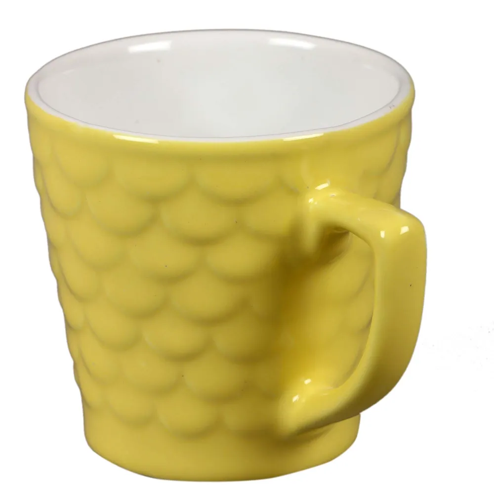 Set of 6 Yellow Scallop Textured Premium Ceramic Tea Cup Set Without Tray
