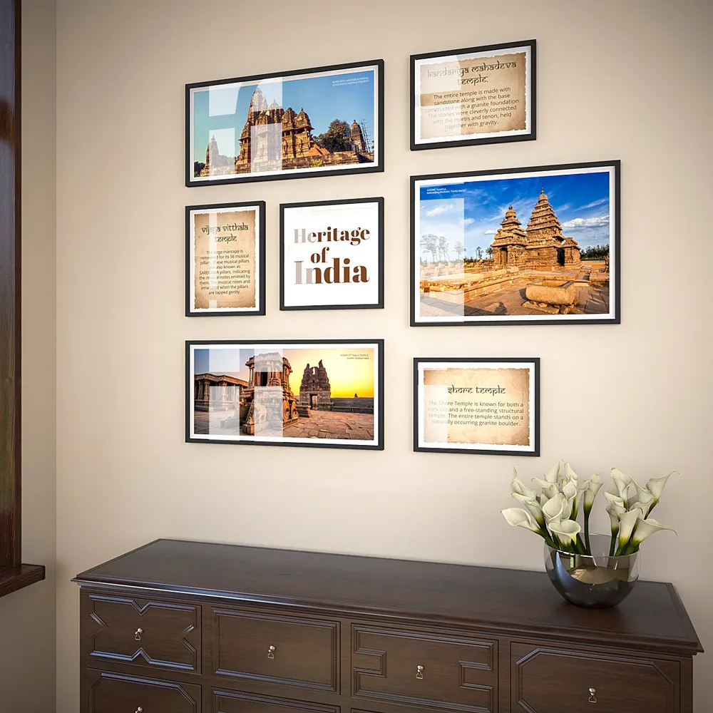 Set Of 7 Frame Sets Of Ancient Heritage Temples Of India