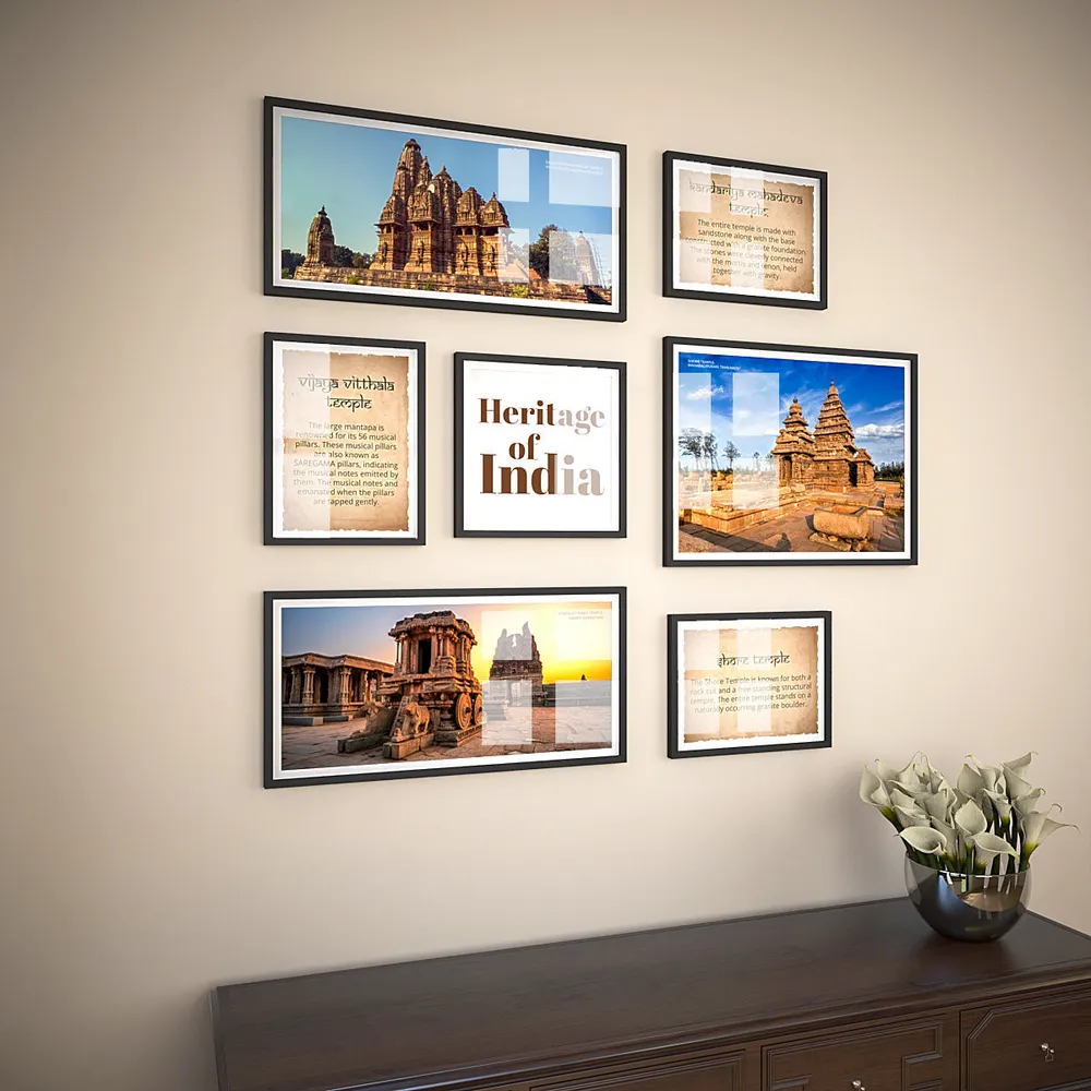 Set Of 7 Frame Sets Of Ancient Heritage Temples Of India