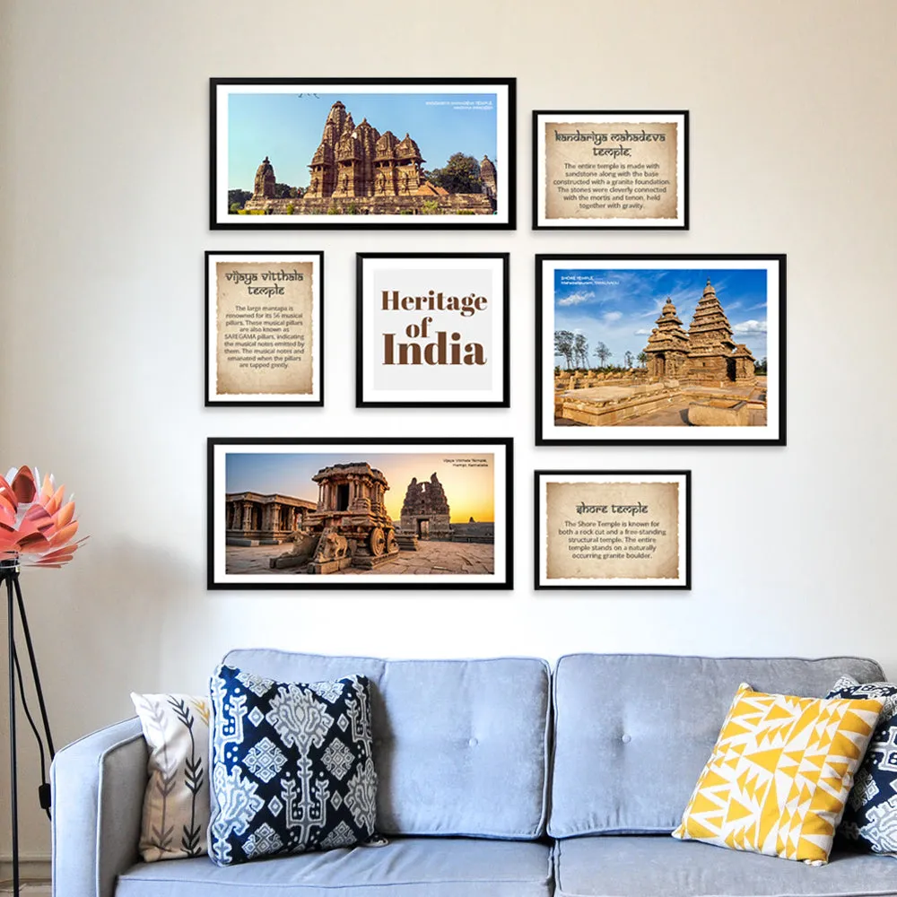 Set Of 7 Frame Sets Of Ancient Heritage Temples Of India