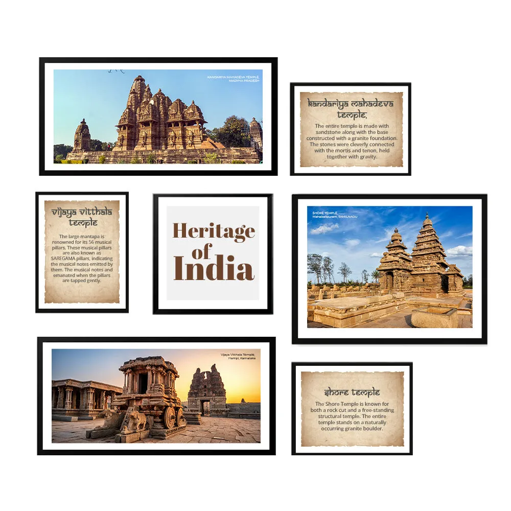 Set Of 7 Frame Sets Of Ancient Heritage Temples Of India