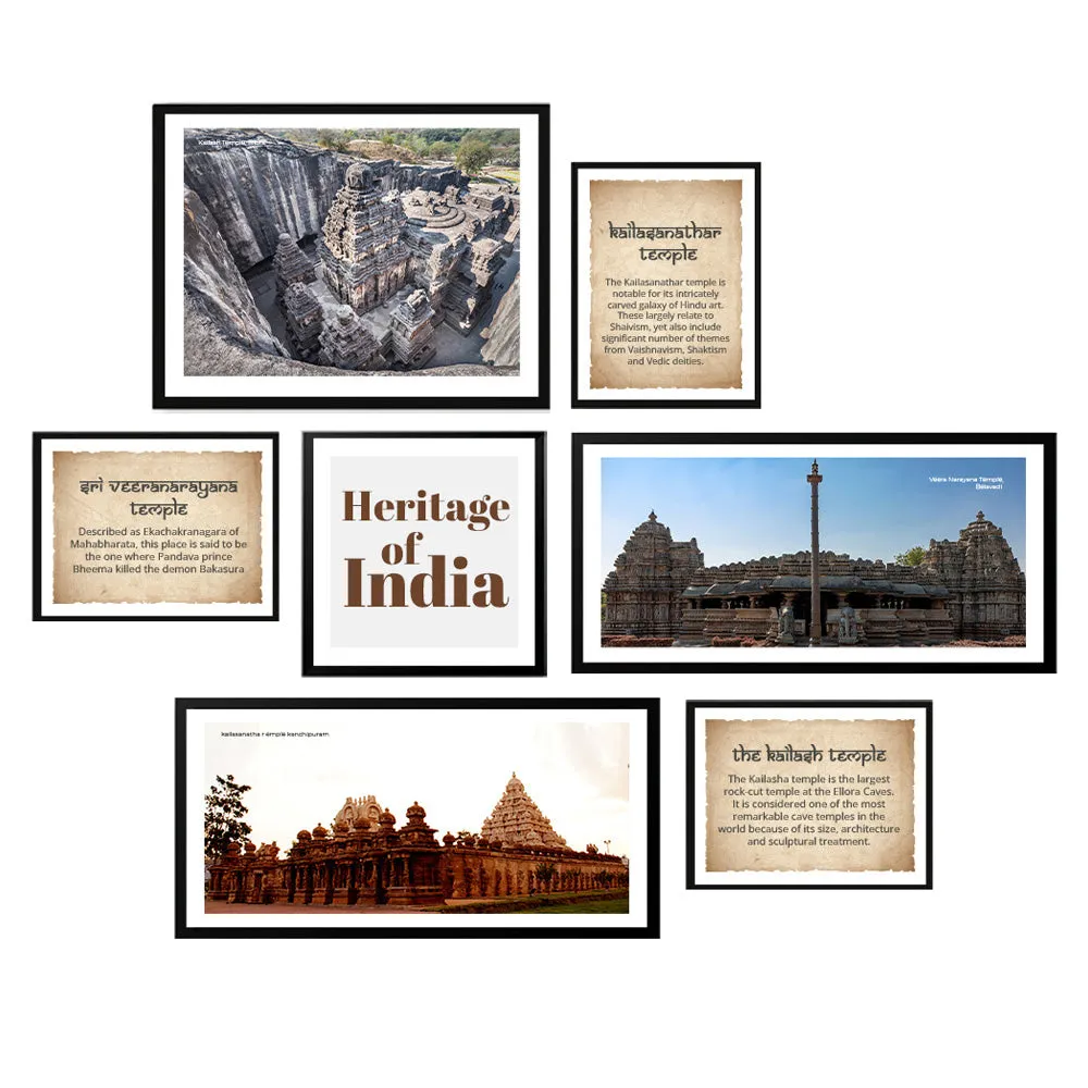 Set Of 7 Frame Sets Of Intricate Art Heritage Temples Of India