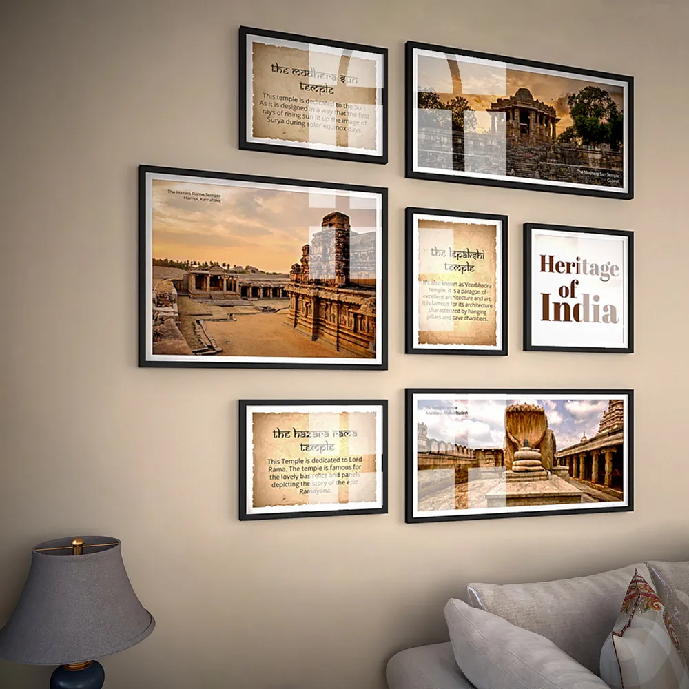 Set Of 7 Frame Sets Of Mystical Heritage Temples Of India