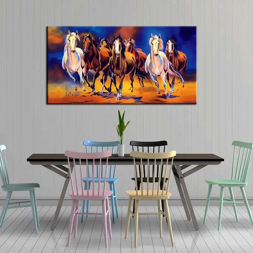 Seven Galloping Horses Canvas Painting With Frame