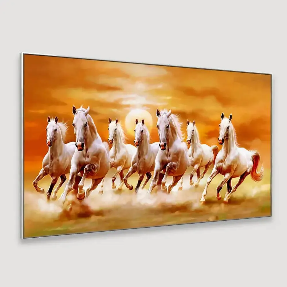 Seven Horses Panoramic Canvas Wall Painting With Frame
