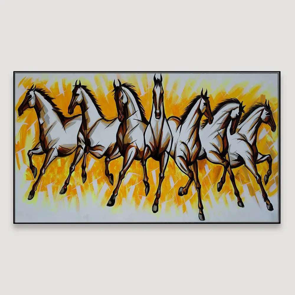 Seven Running Horses Canvas Painting With Wood Frame