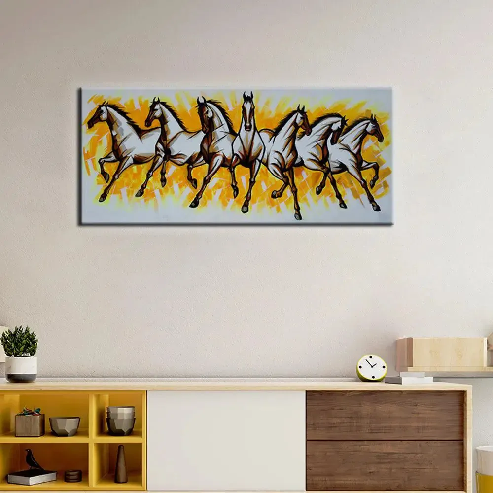 Seven Running Horses Canvas Painting With Wood Frame