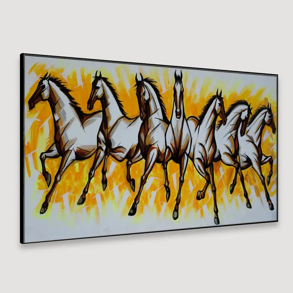 Seven Running Horses Canvas Painting With Wood Frame