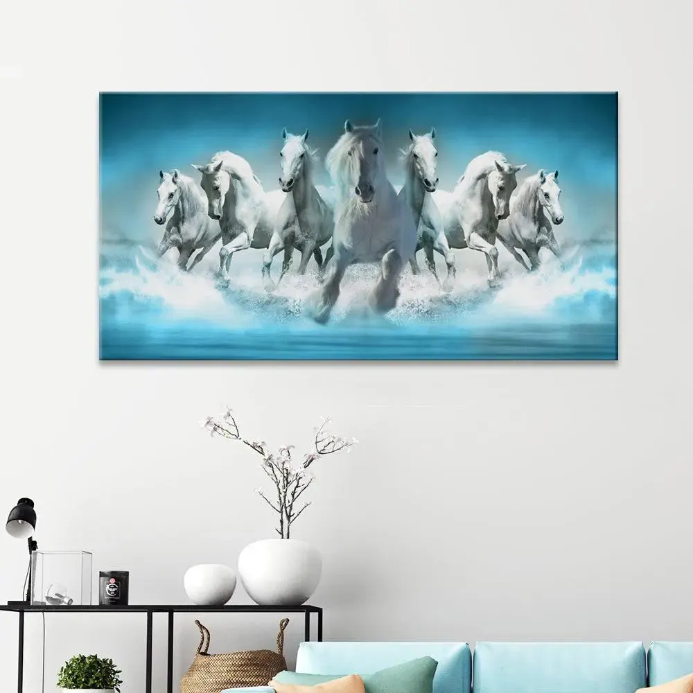 Seven Running Horses Canvas Wall Painting With Frame