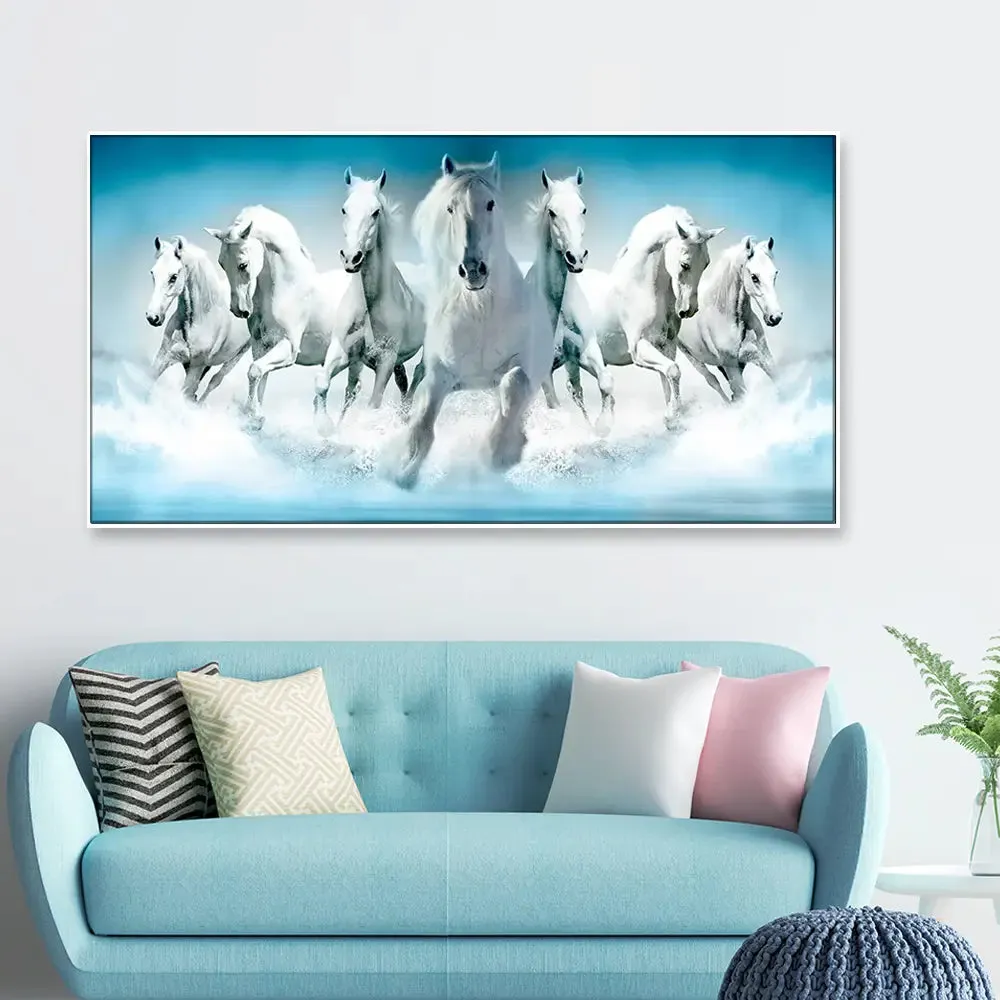 Seven Running Horses Canvas Wall Painting With Frame