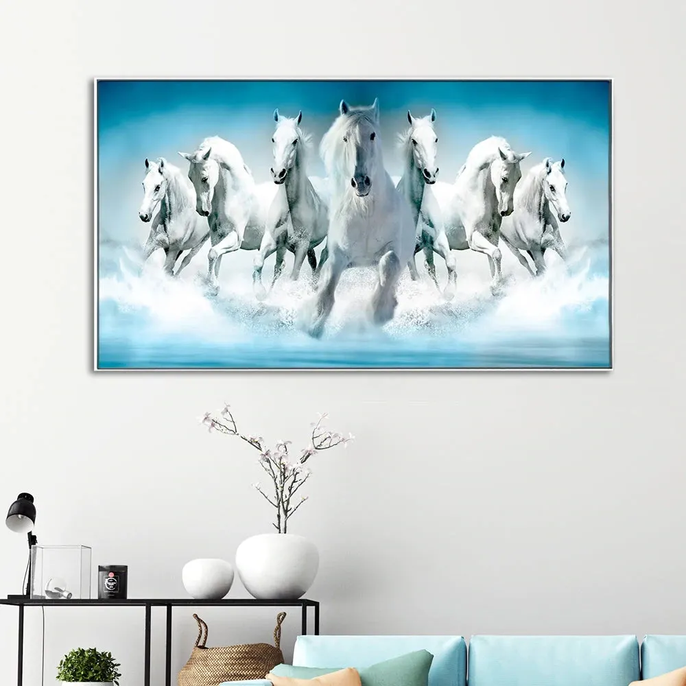 Seven Running Horses Canvas Wall Painting With Frame