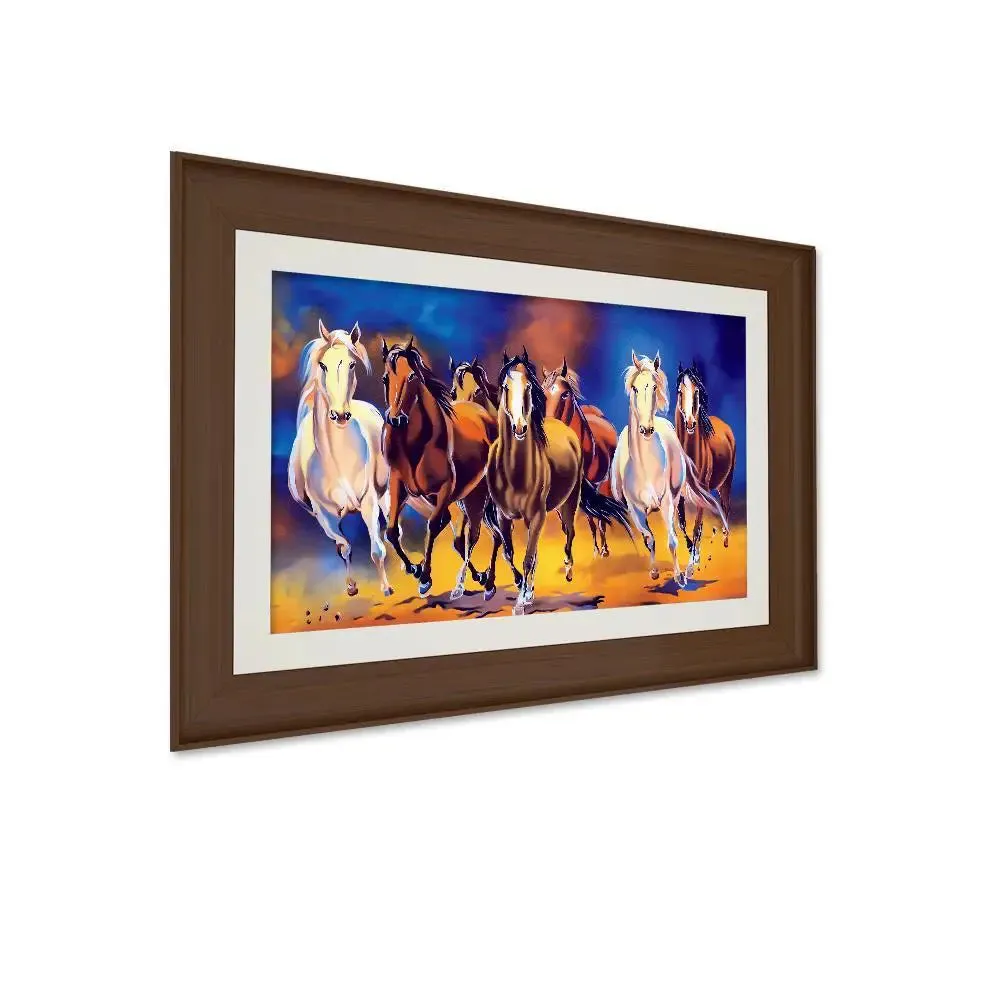 Seven Running Horses Framed Wall Painting