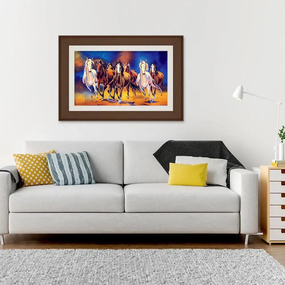 Seven Running Horses Framed Wall Painting