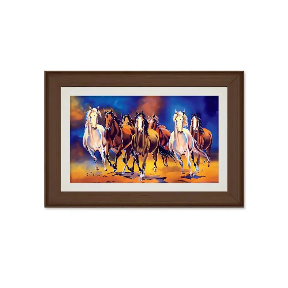Seven Running Horses Framed Wall Painting