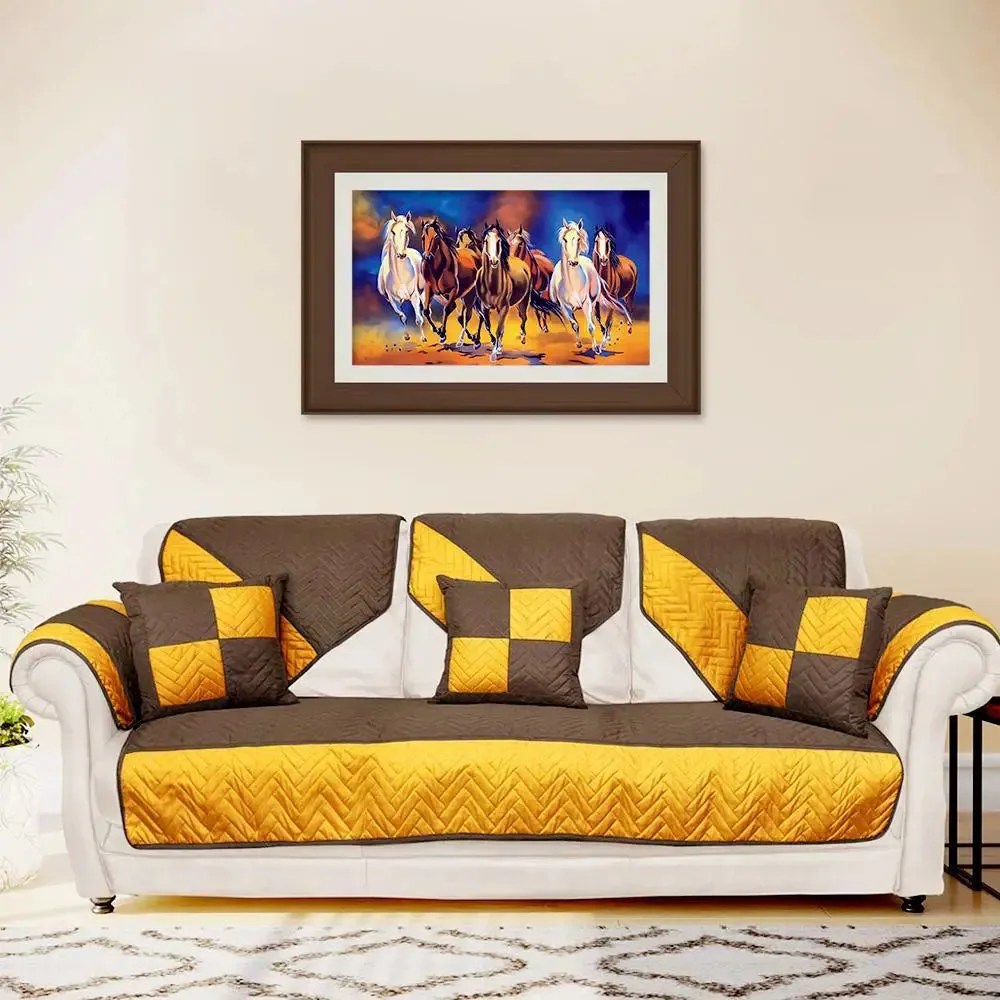 Seven Running Horses Framed Wall Painting