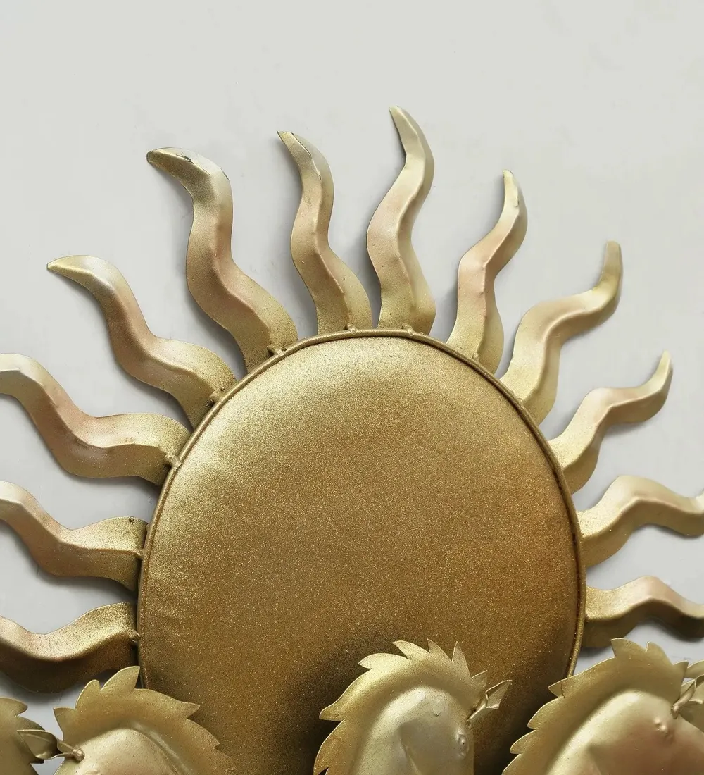 Seven Running Horses & Sun inspired Golden Backlit Metal Wall Art (Medium)
