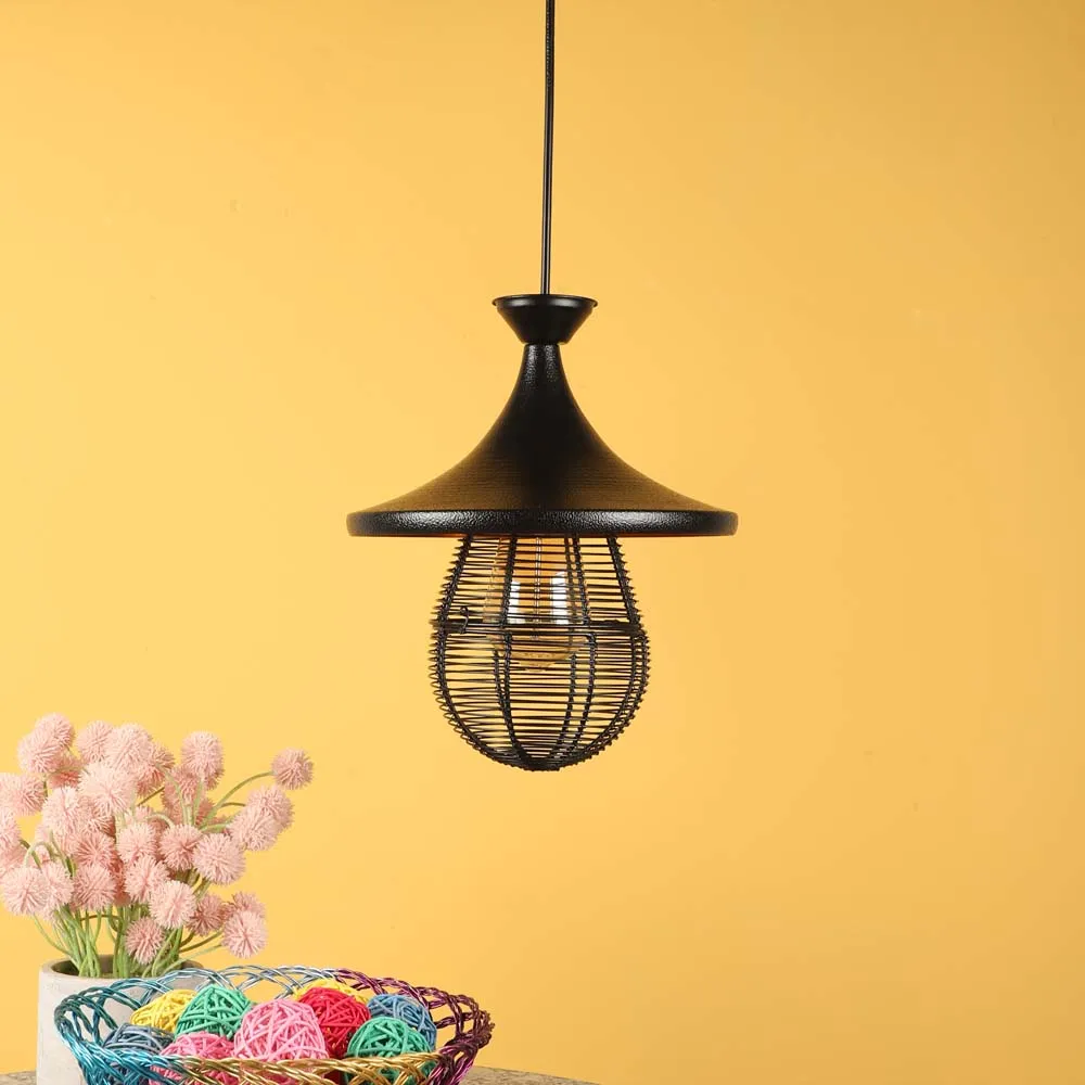 Shaded Designer Black Cage Hanging Light