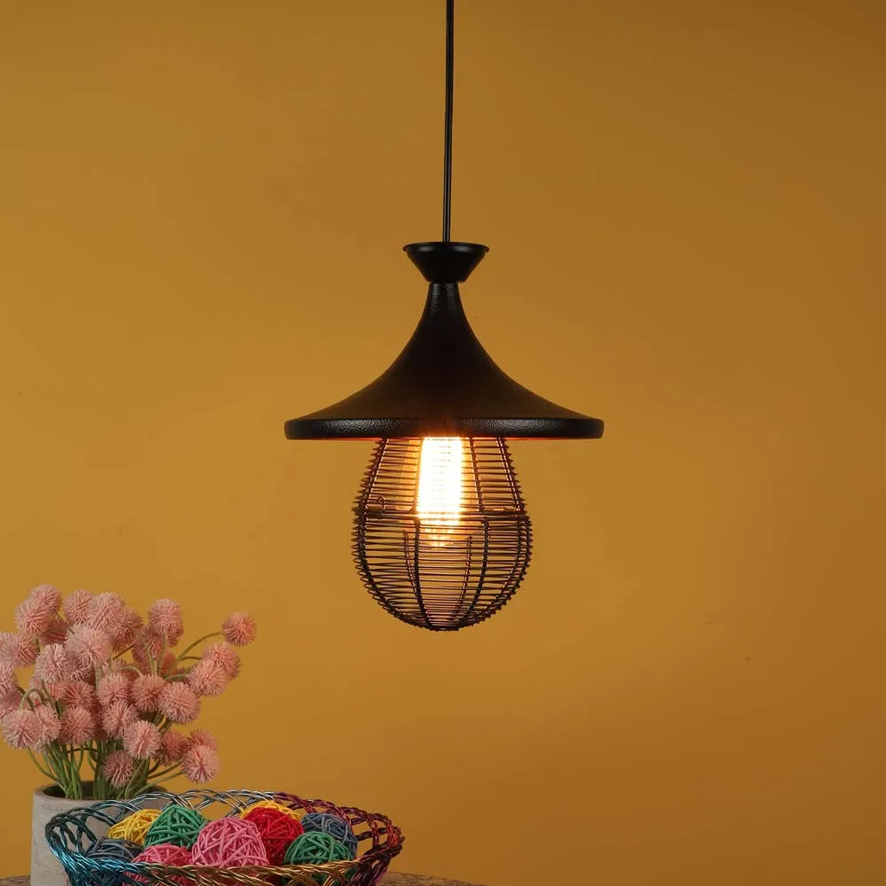 Shaded Designer Black Cage Hanging Light