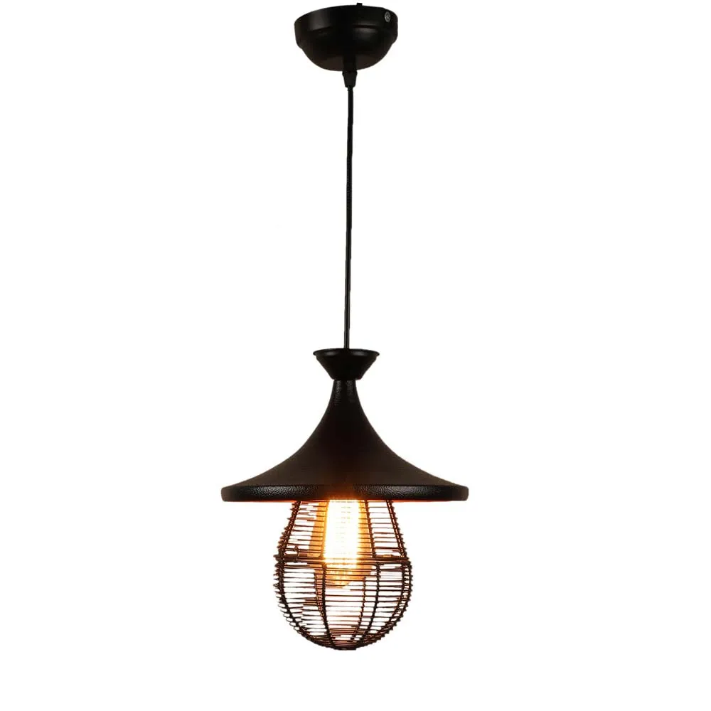 Shaded Designer Black Cage Hanging Light