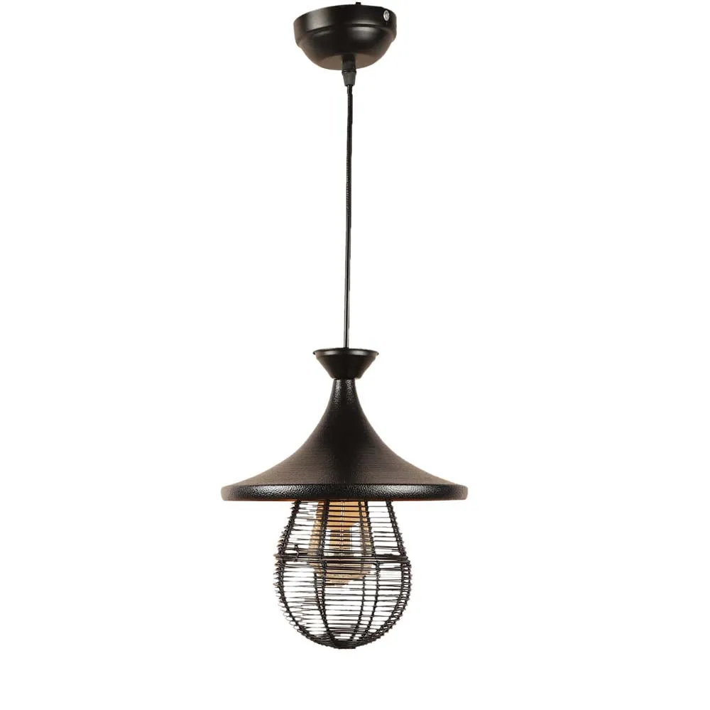 Shaded Designer Black Cage Hanging Light