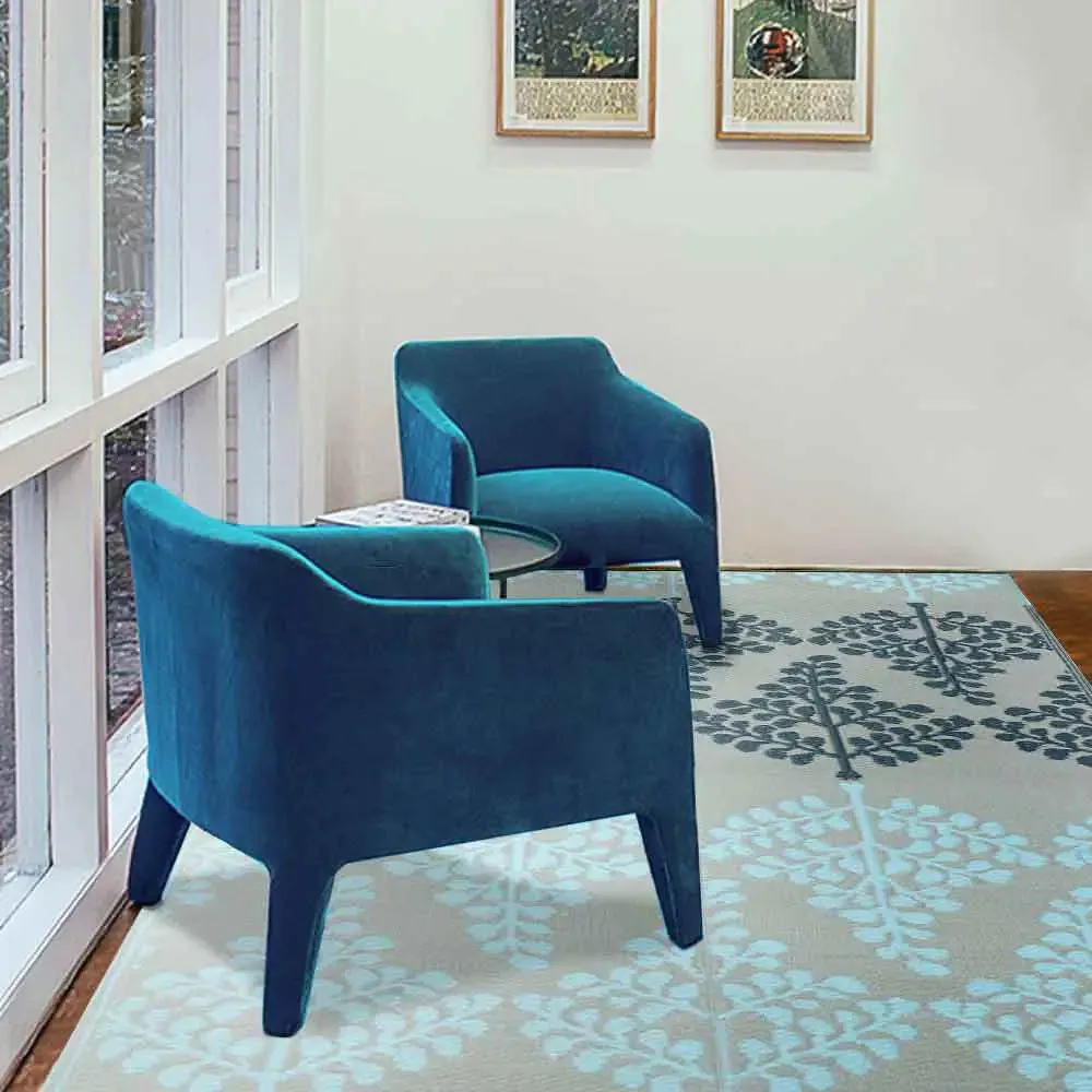 Shades Of Blue Floral Pattern Big Floor Mat