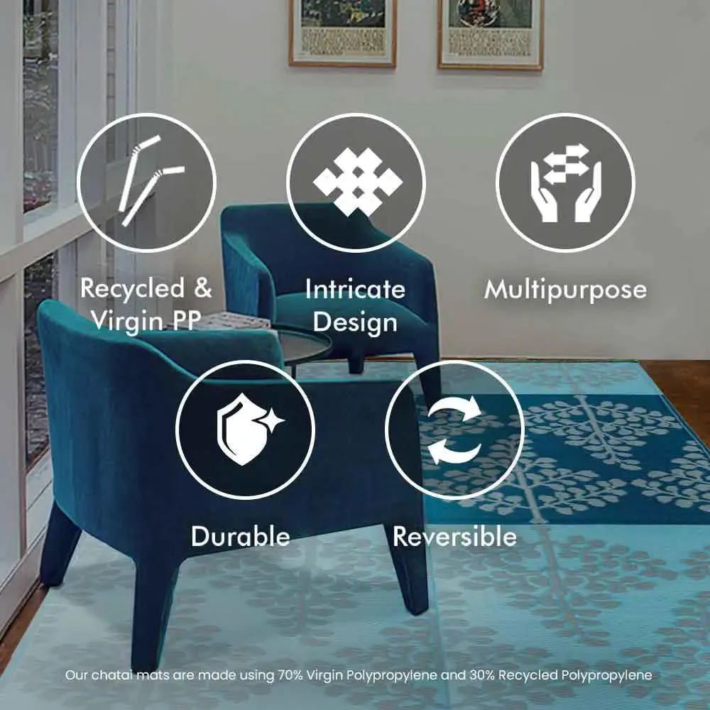 Shades Of Blue Floral Pattern Big Floor Mat