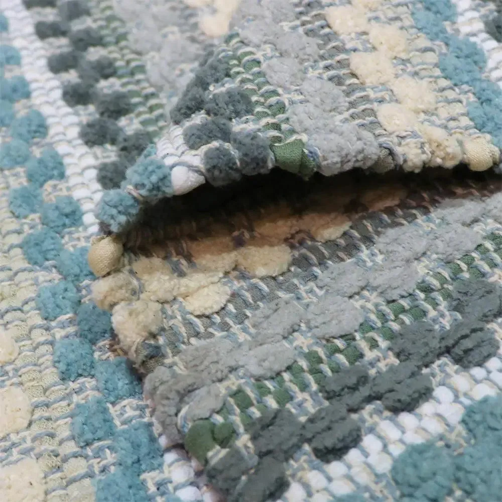 Shades Of Blue Traditional Pattern Handwoven Cotton Area Rug (20 x 32) Inches