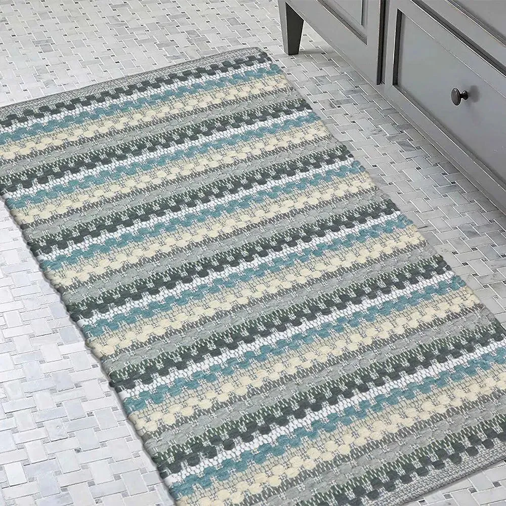 Shades Of Blue Traditional Pattern Handwoven Cotton Area Rug (27 x 45) Inches Single Piece