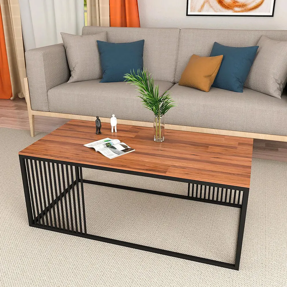 Sheesham Wood Centre Table for Living Room with Black Metal Accents